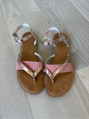 Toms Pink Canvas and Rose Gold-Strap Women's Sandals